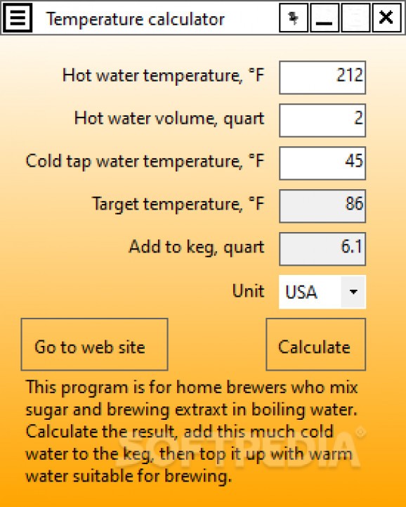 Temperature calculator screenshot