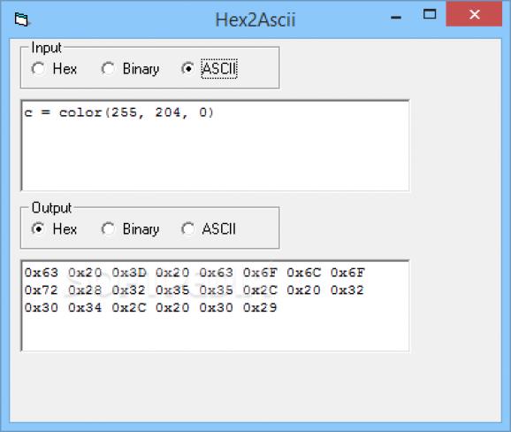 Hex2ASCII screenshot