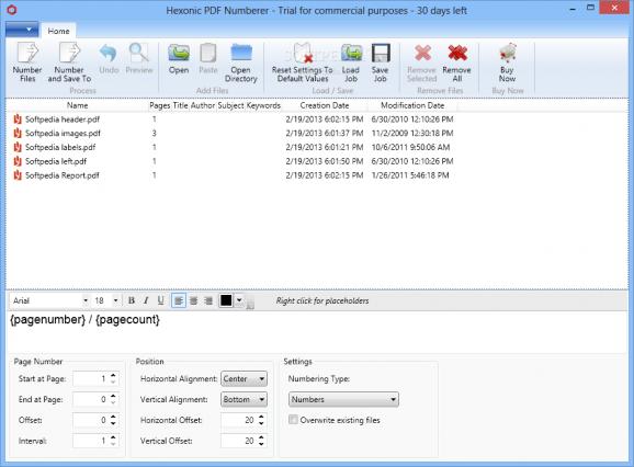 Hexonic PDF Numberer screenshot