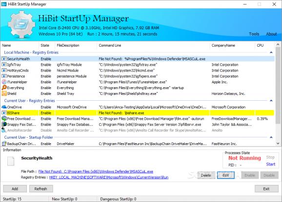 HiBit Startup Manager screenshot