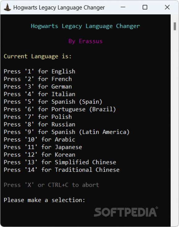Hogwarts Legacy Language Changer screenshot