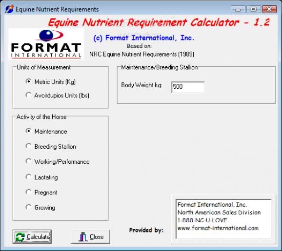 Horse Nutrient Requirement Calculator screenshot