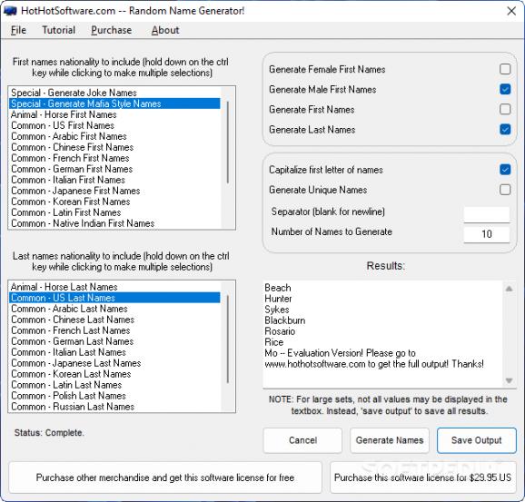 HotHotSoftware Random Name Generator screenshot