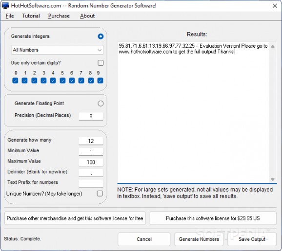 HotHotSoftware Random Number Generator screenshot