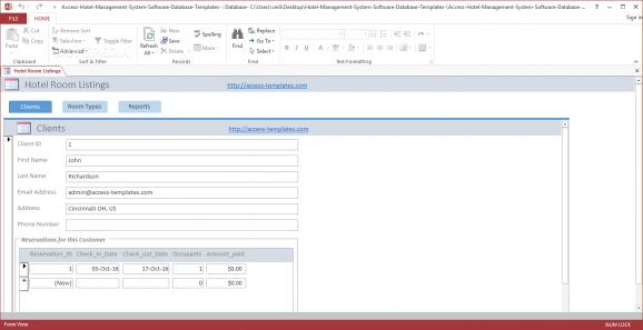 Hotel Management System Access Database Templates screenshot