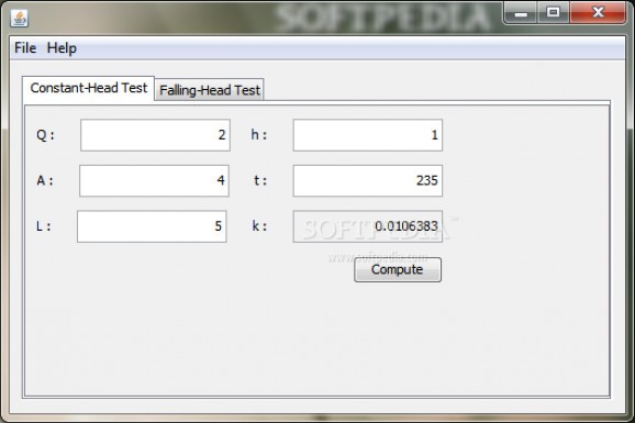 Hydraulic Conductivity Test screenshot