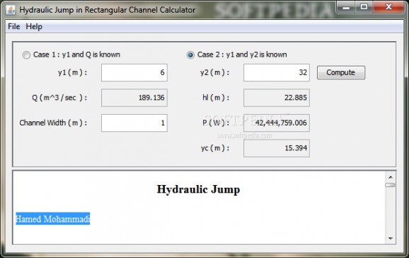 Hydraulic Jump In Rectangular Channel Calculator screenshot