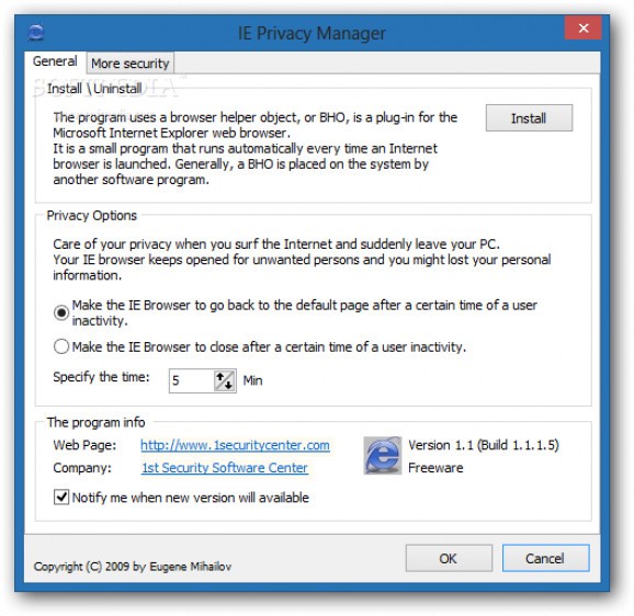 IE Privacy Manager screenshot