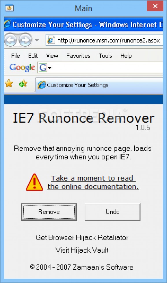 IE7 Runonce Remover screenshot