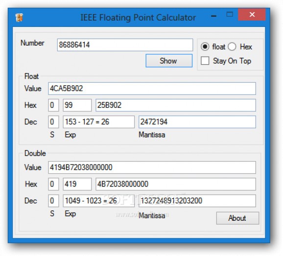 IEEE Floating Point Calculator screenshot