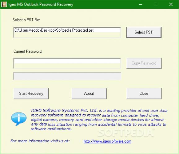IGEO MS OUTLOOK PASSWORD RECOVERY screenshot