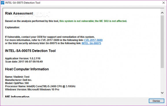 INTEL-SA-00075 Detection and Migration Tool screenshot