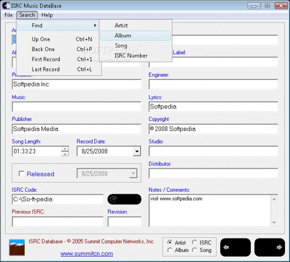 ISRC Music Database screenshot