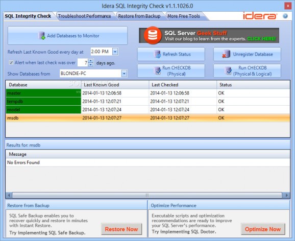 Idera SQL Integrity Check screenshot