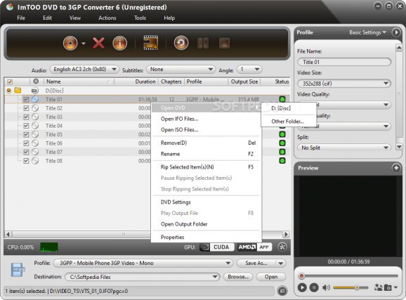 ImTOO DVD to 3GP Converter screenshot