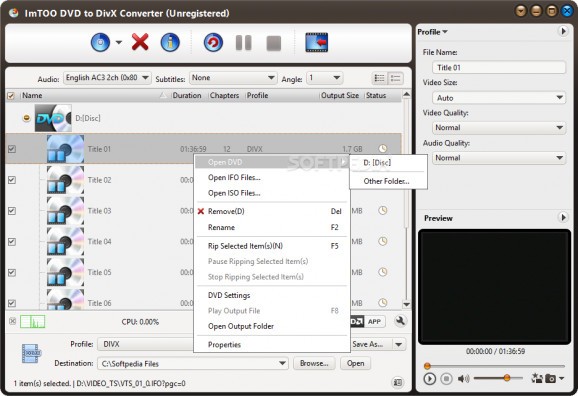 ImTOO DVD to DivX Converter screenshot
