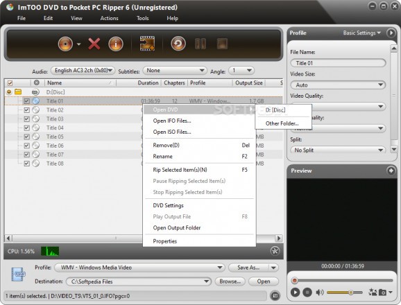 ImTOO DVD to Pocket PC Ripper screenshot