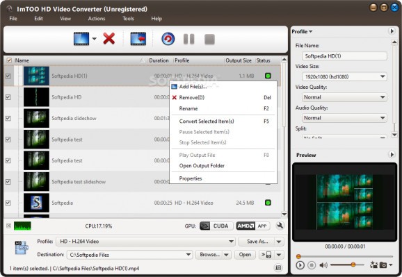 ImTOO HD Video Converter screenshot