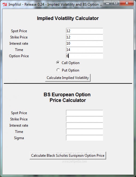 Implied Volatility Calculator screenshot
