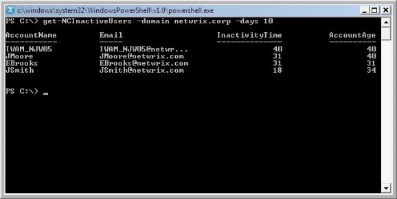 Inactive Users Tracker PowerShell Cmdlet screenshot