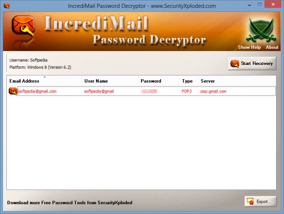 IncrediMail Password Decryptor Portable screenshot