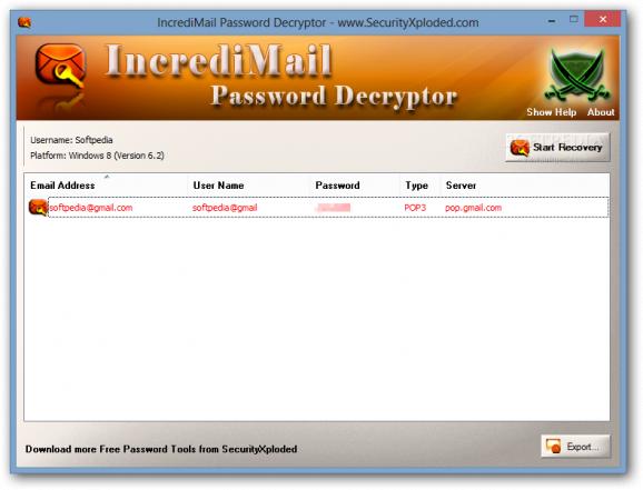 IncrediMail Password Decryptor screenshot