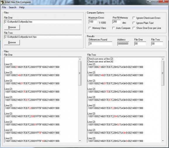 Intel Hex File Compare screenshot