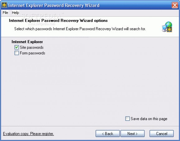 Internet Explorer Password Recovery Wizard screenshot