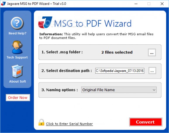 Jagware MSG to PDF Wizard screenshot