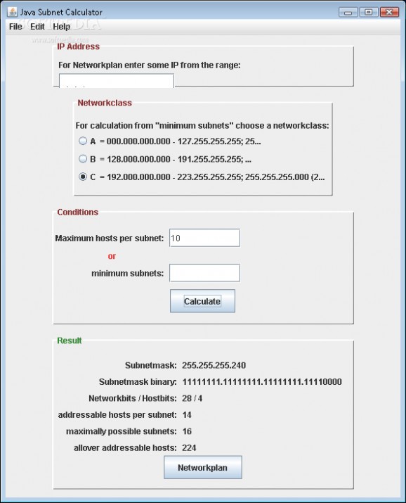 Java Subnet Calculator screenshot