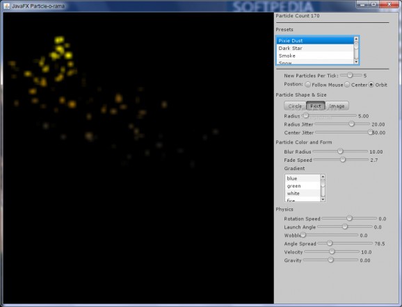 JavaFX Particle-O-Rama screenshot