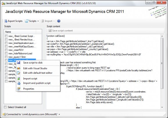 JavaScript Web Resource Manager for Microsoft Dynamics CRM 2011 screenshot