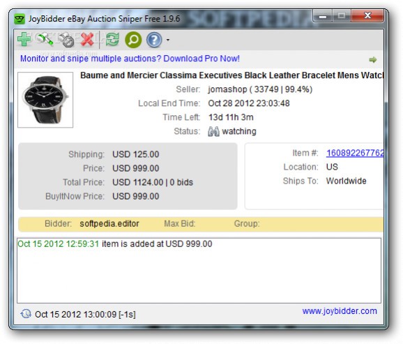 JoyBidder eBay Auction Sniper Free screenshot