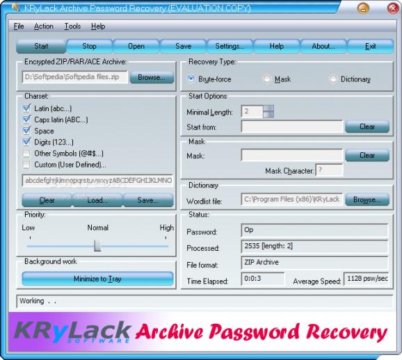 KRyLack Archive Password Recovery screenshot