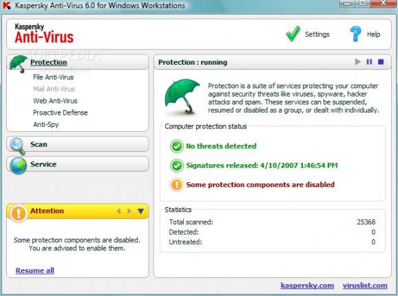 Kaspersky Anti-Virus Personal Pro screenshot