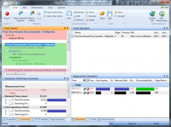 Keynote Internet Testing Environment screenshot