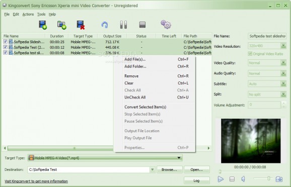 KingConvert Sony Ericsson Xperia mini Video Converter screenshot