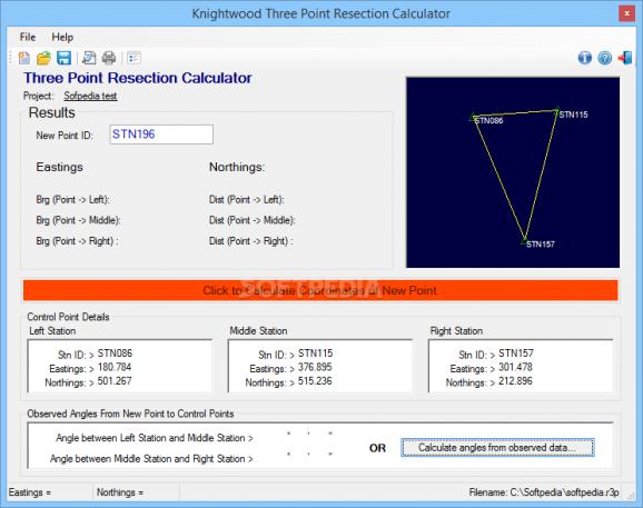 Knightwood Three Point Resection Calculator screenshot