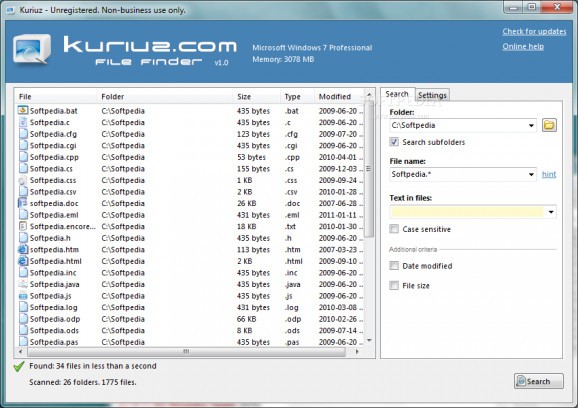 Kuriuz File Finder screenshot
