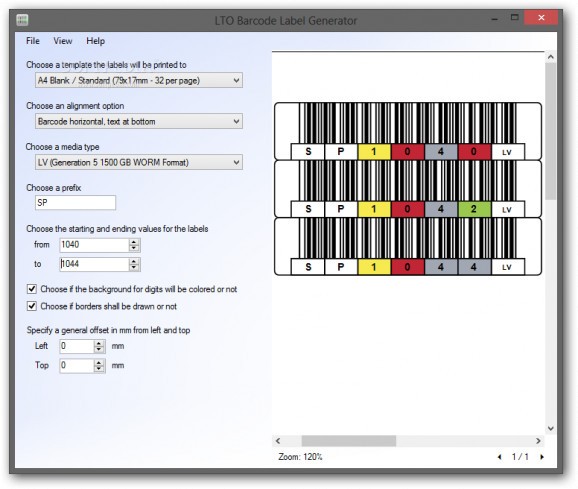 LTO Barcode Label Generator screenshot