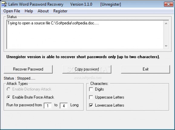Lalim Word Password Recovery screenshot