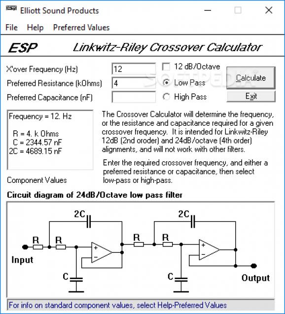 Linkwitz-Riley Crossover Calculator screenshot
