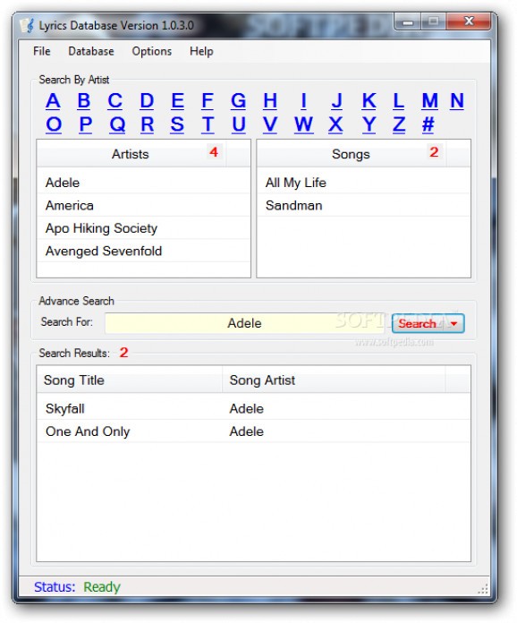 Lyrics Database Program screenshot