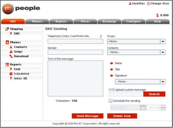 M-People SMS Desktop Toolbar screenshot