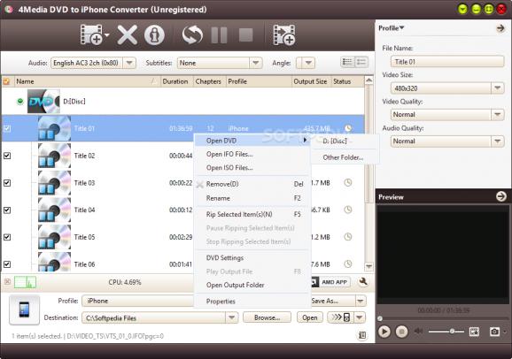4Media DVD to iPhone Converter screenshot