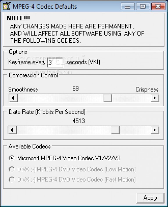 MPEG-4 Codec Defaults screenshot