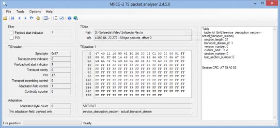 MPEG-2TS Packet Analyser screenshot