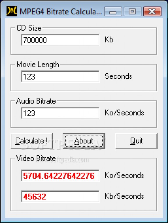 MPEG4 Bitrate Calculator screenshot