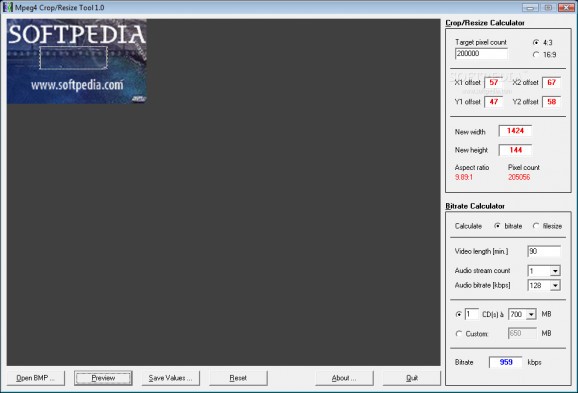 MPEG4 Crop / Resize Tool screenshot