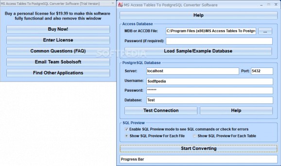 MS Access Tables To PostgreSQL Converter Software screenshot
